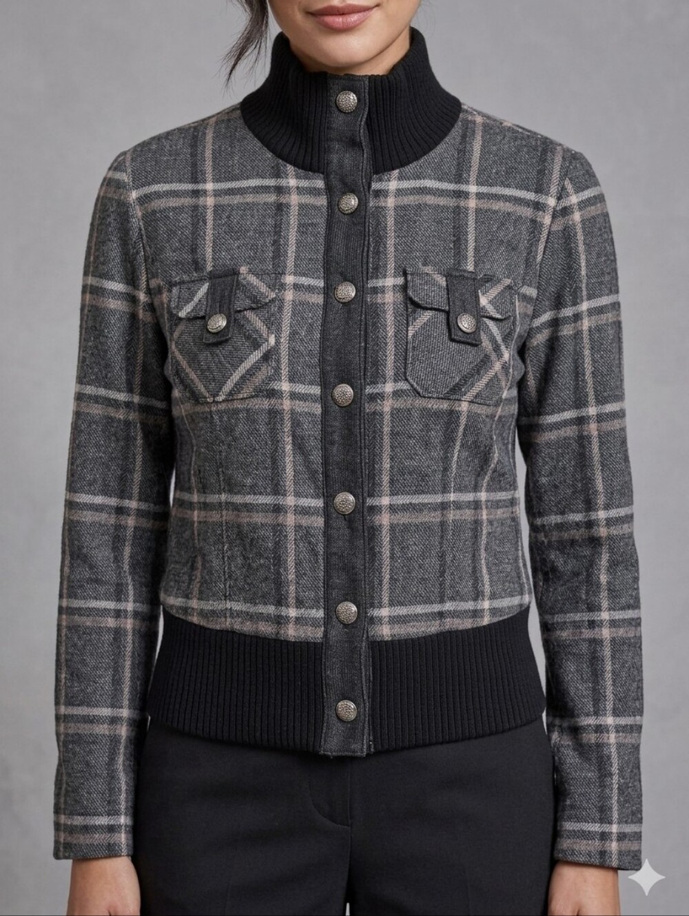 Point Zero Nicole Benisti Plaid Cropped Bomber Jacket Size L 10/12